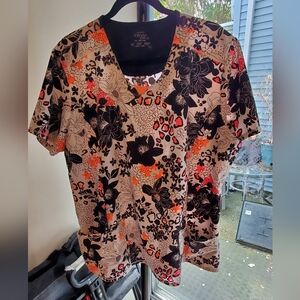 Floral Print Dress with Black and Orange Accents